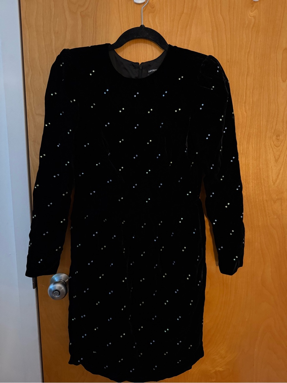Emporio Armani Black Velvet Long Sleeve Dress with Crystal Dots (never worn)